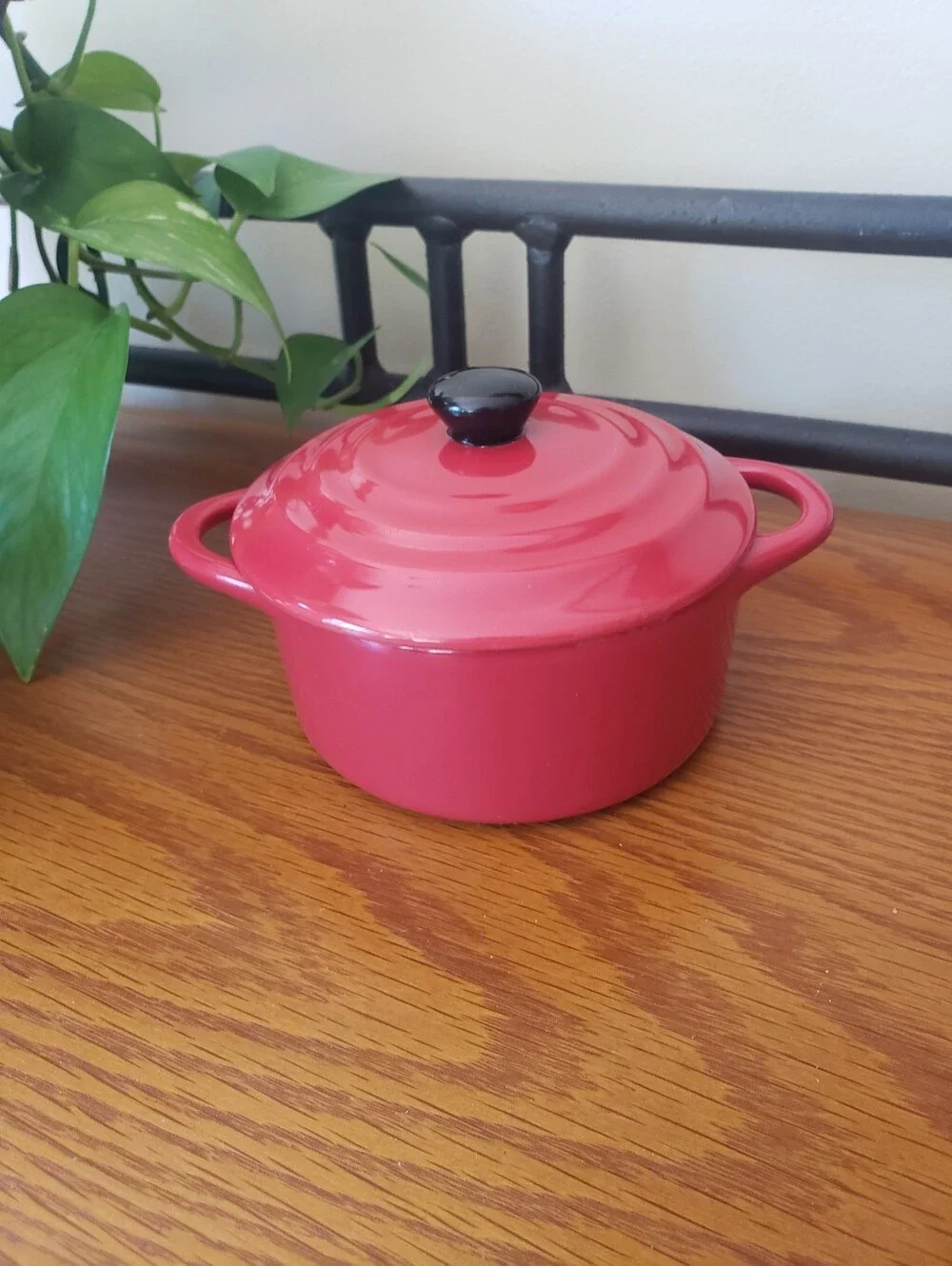 Red Ceramic Mini Casserole Dish With Lid And Handles - 4 3/4